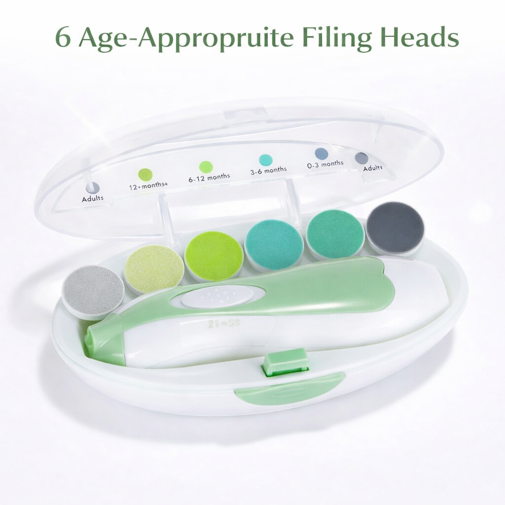 Children's dental tool with age-appropriate filing heads on a white background