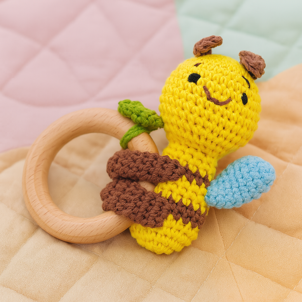 Crochet Rattles Bee | Soft & Safe Baby Rattle in NZ – Wee Little Ones