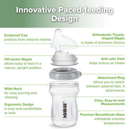 Haakaa breast pump with features highlighted on a white background