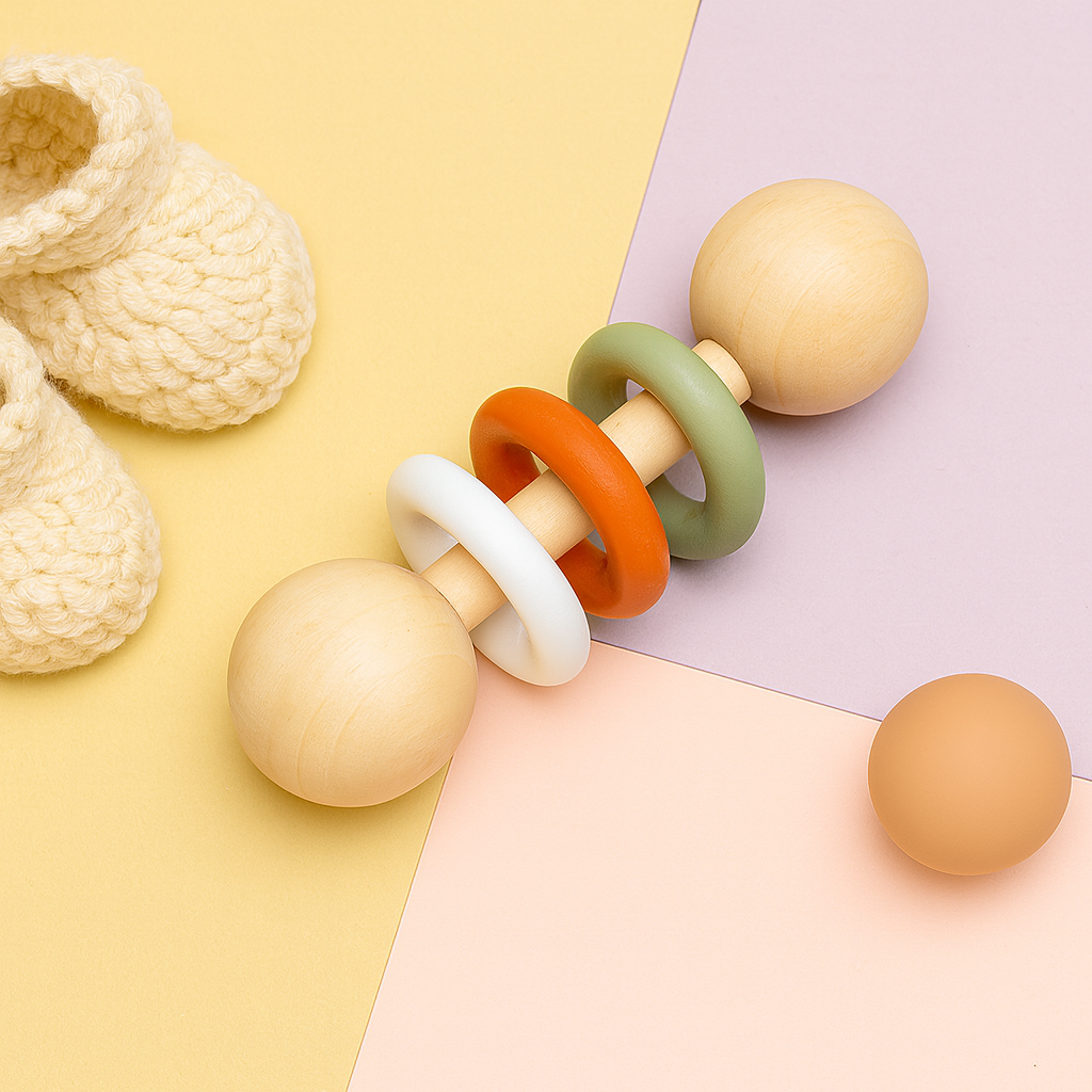Colorful Wooden Rattle: A Delightful Sensory Toy