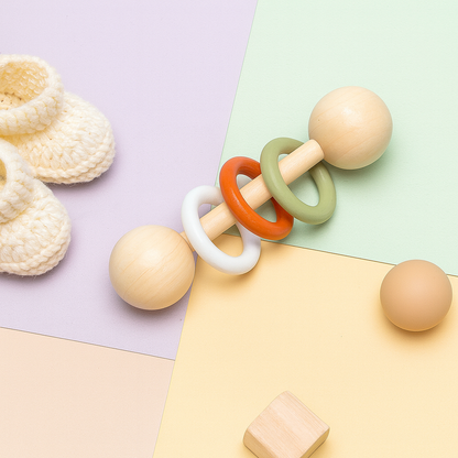 Colorful Wooden Rattle: A Delightful Sensory Toy