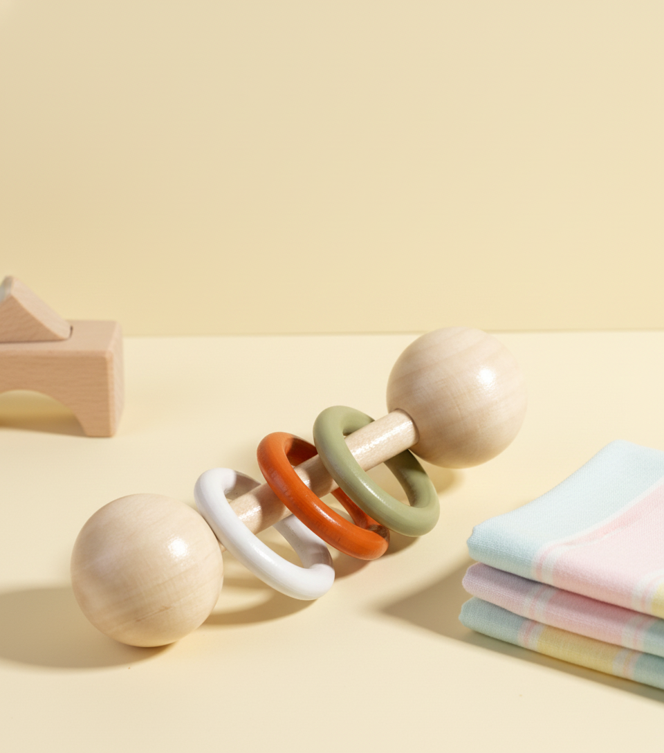 Colorful Wooden Rattle: A Delightful Sensory Toy
