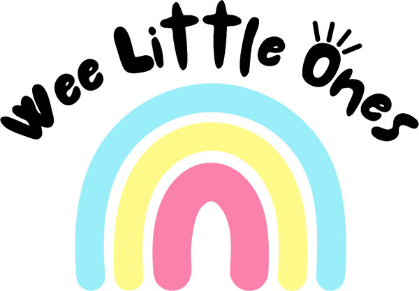 Pastel rainbow with 'Wee Little Ones' text on a white background
