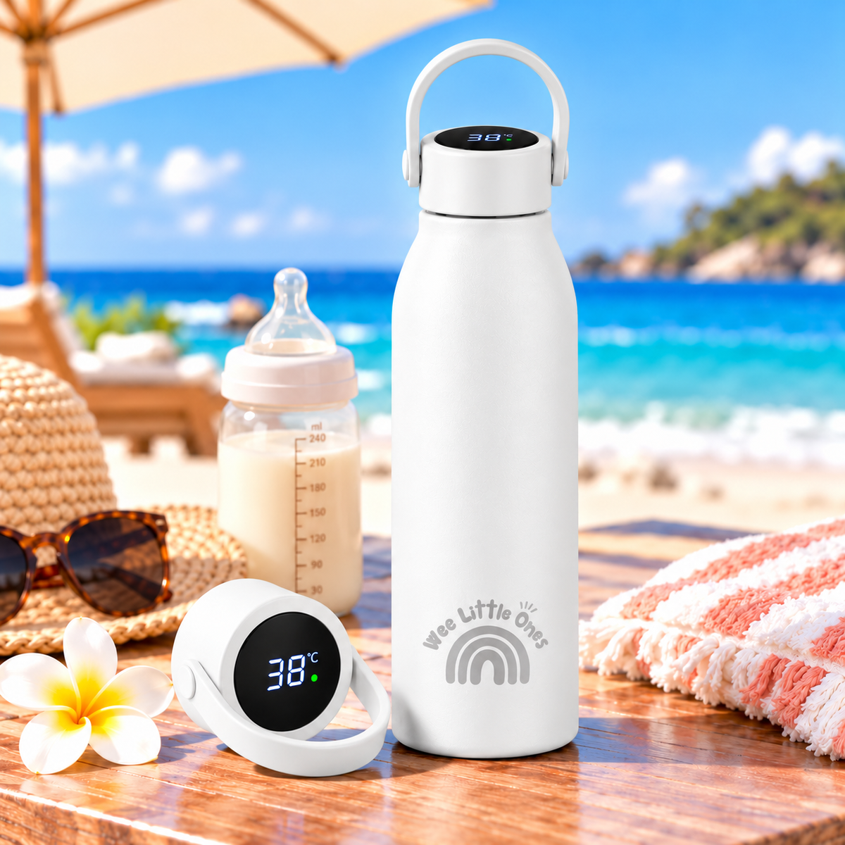 Smart Baby Formula Feeding Thermos – 316 Stainless Steel with LED Temperature Display in white